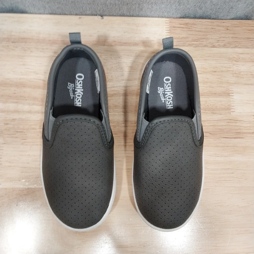 OshKosh Slip On Sneakers Kids Perforated Faux Leather 10M Grey